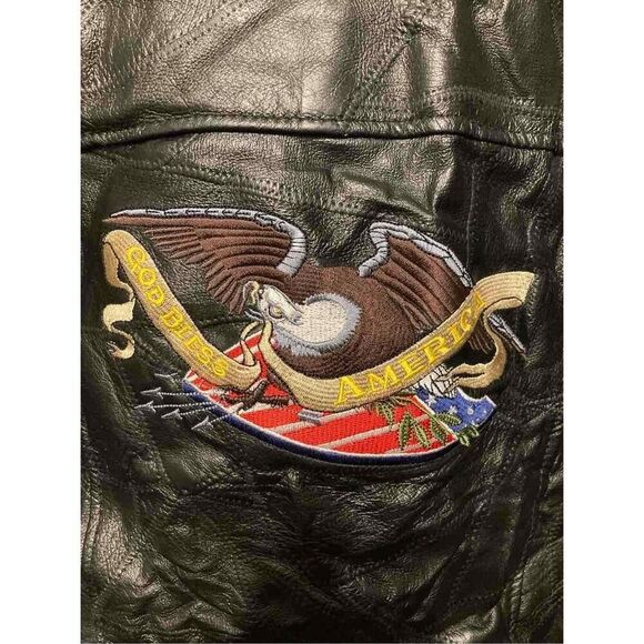 Leather jacket womans Large black biker Moto eagle god bless America NWT - Picture 12 of 12